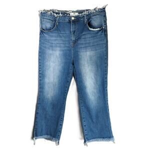 Risen Los Angeles Jeans Womens Plus 2XL Blue‎ Ankle Raw Hem Stretch